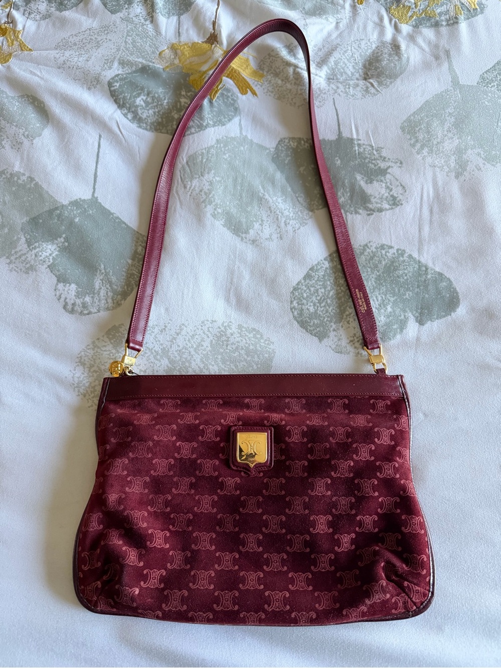 Vintage Celine Burgundy Monogram Shoulder/Crossbody Bag Gold Hardware